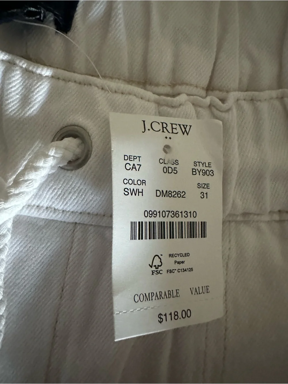 J. Crew Off-White Drawstring Joggers